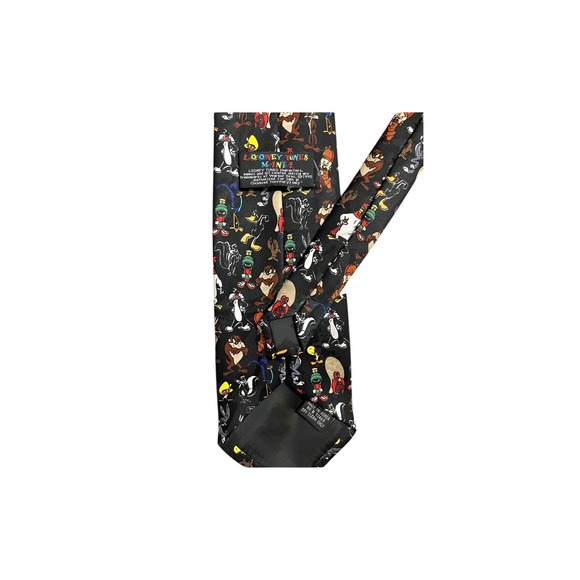 Vintage 1995 Full Cast Looney Tunes Tie Black Necktie 55"x4" - Picture 3 of 4